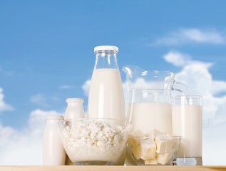 Tasty fresh dairy products and milk on the desk