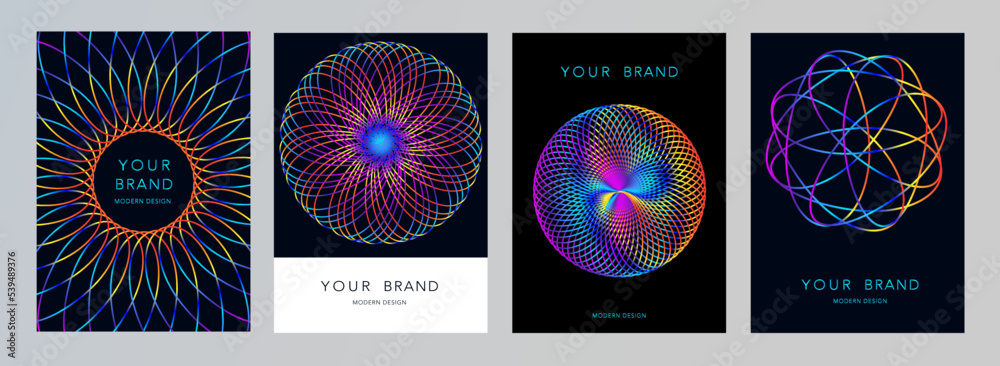Poster creative layout modern design set. abstract wavy rings line, round shape in colorful vibrant light i