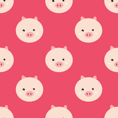 pig pattern on pink background, seamless background. vector.
