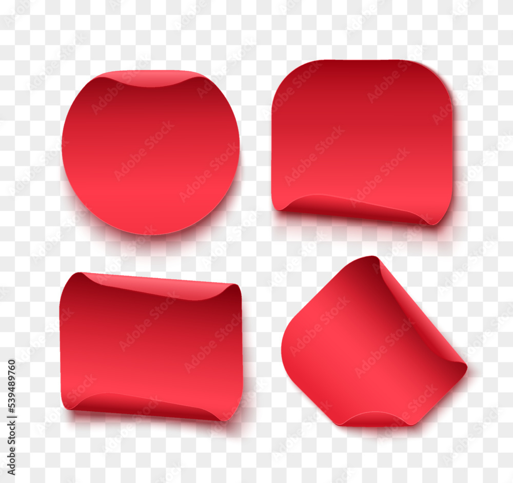 Poster red blank tags, labels or badges are isolated on white background. different shape curved ribbons