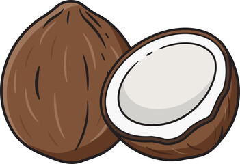 Mature Coconut and half coconut Brown hard shelled, Broken coconut