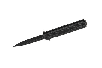 Pocket folding knife isolate on white back. Compact metal sharp knife with a folding blade.