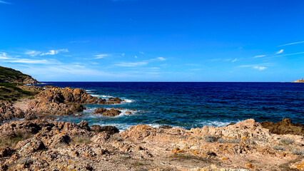 Cliffs close to Plage de Peru (Peru Beach), Coast of Cargese, Corsica, France