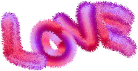 Fototapeta premium The word LOVE is purple-pink with cute fur.