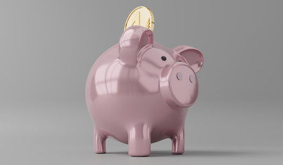 Piggy bank and golden coin - 3D illustration
