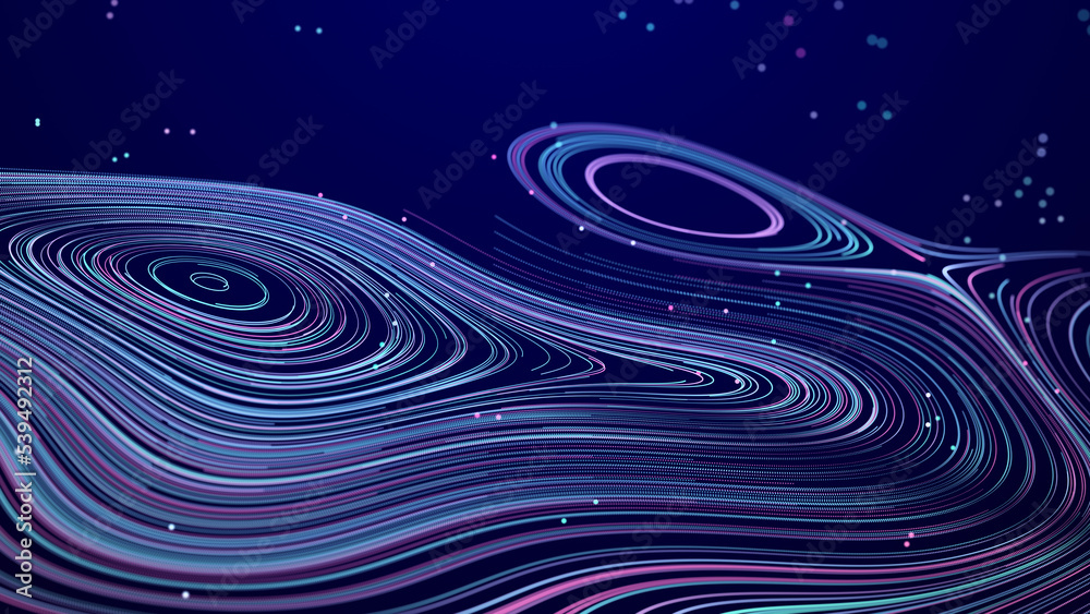 Poster abstract digital background from rounded colored lines. information flow space. big data visualizati