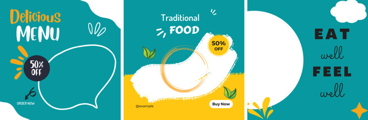Food social media post template. high resolution. Set of square banner template design for food post. Suitable for Social Media Post restaurant and culinary. for post, web, ad.