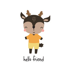 Vector illustration with a cute deer and an inscription on a white background for your design.