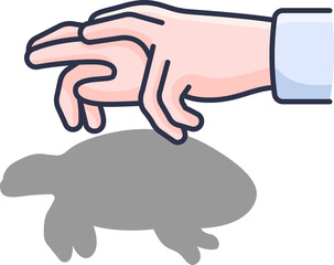 Turtle in hand shadow art, Hand-shadow artwork featuring silhouettes of Turtle