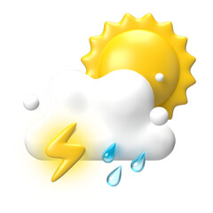 heavy rain with thunderstorms showers daylight 3d icon rendering 