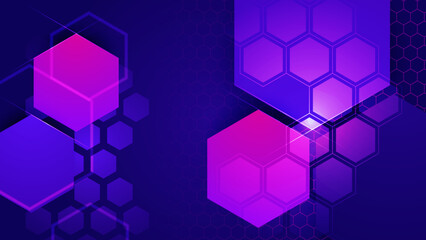 Obraz na płótnie Canvas Modern digital business technology blue and purple abstract design background with hexagons