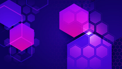 Obraz na płótnie Canvas Modern digital business technology blue and purple abstract design background with hexagons
