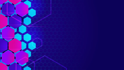 Modern digital business technology blue and purple abstract design background with hexagons