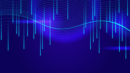 Modern digital business technology blue and purple abstract design background with speed lights, lines, stripes, dots, particles mesh and wave data lines