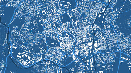 Detailed blue vector map poster of Brno city, linear print map. Skyline urban panorama. Decorative graphic tourist map of Brno territory.