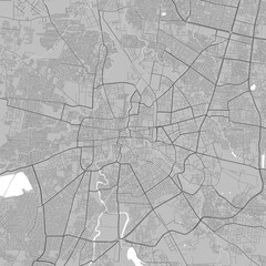 Map of Indore city. Urban black and white poster. Road map with metropolitan city area view.