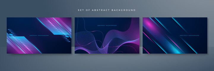 Set of modern digital business technology dark blue abstract design background with lines, waves, speed lights, motion, data concept, science element, cyberspace shapes, and connection lines.