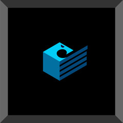 eagle animal logo in cube shape for symbol or icon