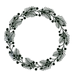 Obraz premium Winter wreath with blue branches and berries. Design for Holidays invitation, greeting card, poster, packaging, print.