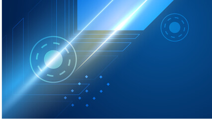 Blue background with various technological elements. Hi-tech computer digital technology concept. Abstract technology communication. Neon glowing lines. Speed and motion blur over dark background.