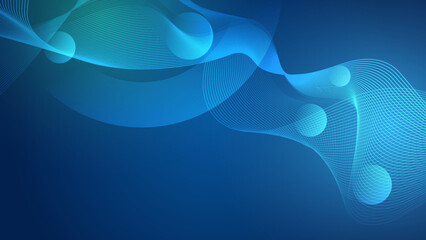 Blue background with various technological elements. Hi-tech computer digital technology concept. Abstract technology communication. Wave glowing lines. Speed and motion blur over dark background.