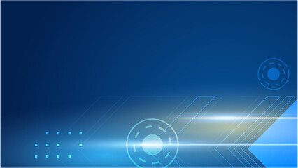 Blue background with various technological elements. Hi-tech computer digital technology concept. Abstract technology communication. Neon glowing lines. Speed and motion blur over dark background.