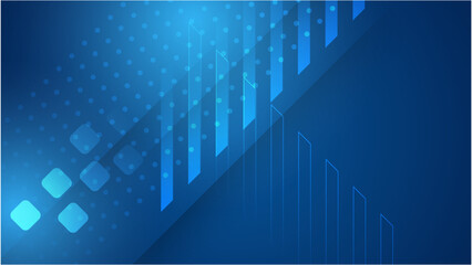 Blue background with various technological elements. Hi-tech computer digital technology concept. Abstract technology communication. Neon glowing lines. Speed and motion blur over dark background.