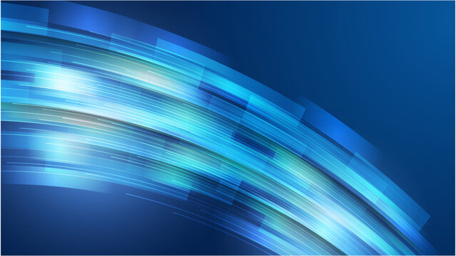 Blue background with various technological elements. Hi-tech computer digital technology concept. Abstract technology communication. Wave glowing lines. Speed and motion blur over dark background.