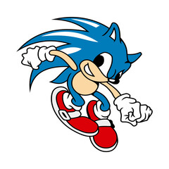 Vector illustration of cartoon in blue with red shoes