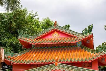 Close-up of traditional Chinese ancient building land temple