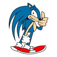 Vector illustration of cartoon in blue with red shoes