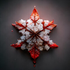Czerwony płatek śniegu z krwi. Płatek śniegu poplamiony krwią. Kinowa ilustracja śniegu.
