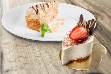 Tasty sweet fresh cake, sweet food concept.