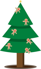 Flat Christmas tree. Pine trees decorated with beautiful lights. For a New Year's Winter Party