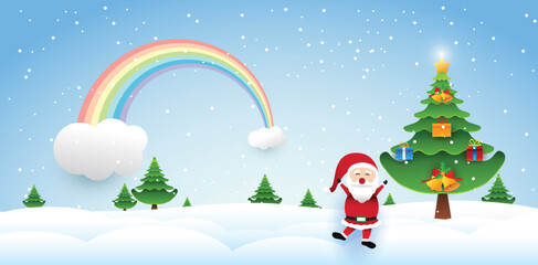 merry christmas, Santa Claus, Happy new year, christmas vector, paper art style.