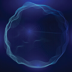 Wave line of flowing particles abstract vector on dark blue background, smooth curvy shape circle dots fluid array. 3d shape dots blended mesh, future technology relaxing wallpaper. - obrazy, fototapety, plakaty