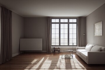 Fototapeta premium Frame mockup in farmhouse living room interior, 3d render