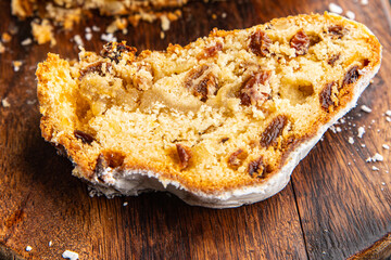stollen sweet christmas pie pastries dried fruits, marzipan, nut delicious snack meal food snack on the table copy space food background 