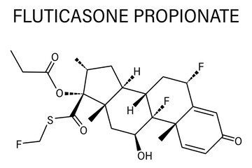 Fluticasone propionate corticosteroid drug molecule. Skeletal formula.