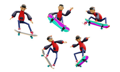 Fototapeta na wymiar skateboard tricks, 3D rendering