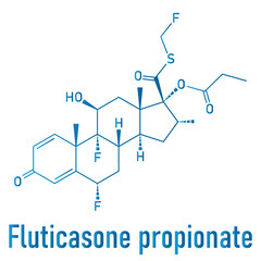 Fluticasone propionate corticosteroid drug molecule. Skeletal formula.