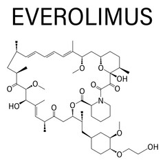Everolimus immunosuppressant molecule. Used in drug-eluting coronary stents. Skeletal formula.
