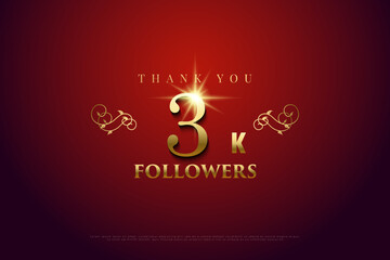 3k followers on shiny red background and numbers.