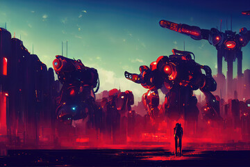concept art illustration of a high tech sci fi planet, robot laboratory
