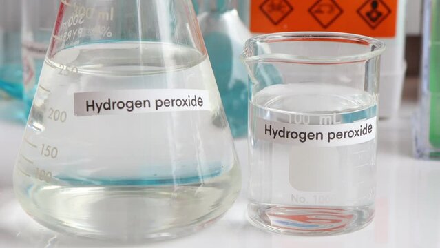 Hydrogen peroxide in glass, chemical in the laboratory and industry