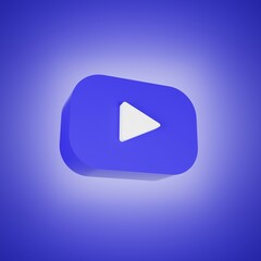 3D illustration of play button in blue and white with a gradient background
