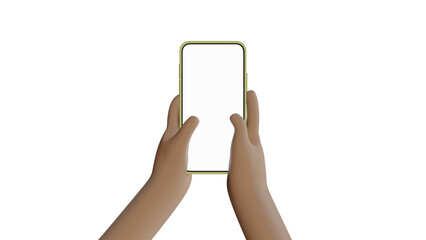 Light brown cartoon hand holding a phone, Transparent phone mockup