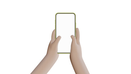 White cartoon hand holding a phone, Transparent phone mockup