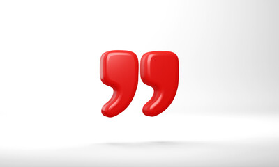 Minimal quotes symbol on red background. 3d rendering.