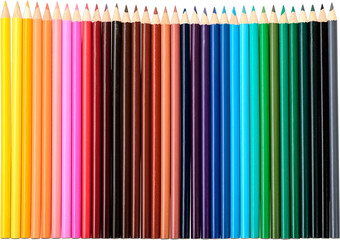 Row of colorful pencils isolated on white background